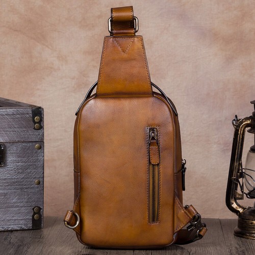 Genuine Leather Sling Bag for Women Men Retro Sling Backpack Purse Crossbody Bag - Picture 8 of 13