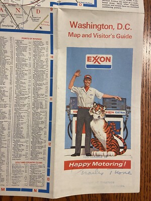 Vintage 1974 Exxon Oil Gas Map Washington DC Road Visitors Guide Street Index