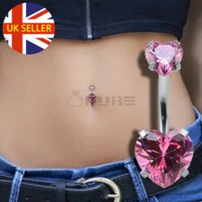 316L Surgical Steel Pink CZ  Double Heart Dangle Belly Button Ring Body Piercing