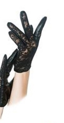  LACE LEATHER Party Opera Gloves Costume Gothic Punk Burlesque Cocktail- Black
