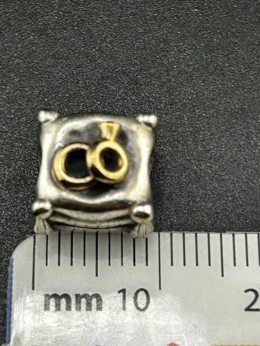 RETIRED Pandora Sterling 925 14k Gold CZ Pillow Wedding Diamond Ring Charm - Picture 7 of 7