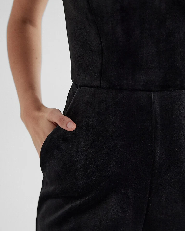 NUEVO MONO EXPRESS $118 TERCIOPELO NEGRO SIN TIRANTES PIERNA ANCHA TALLA 4 Foto 3 de 3