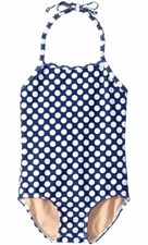 70 Toobydoo Kid's Girl's Blue Polka Dot Halter One Piece Swimwear Size 3-4