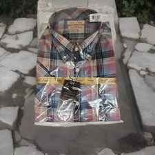 Gold Label Roundtree & Yorke Mens LT XLT 2XLT Blue Plaid Button Down Shirt SS