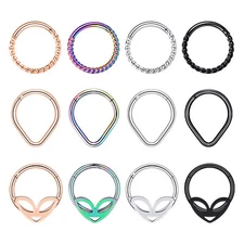 8/10MM Hinged Septum Clicker Stainless Steel Nose Hoop Earring Piercing 16G