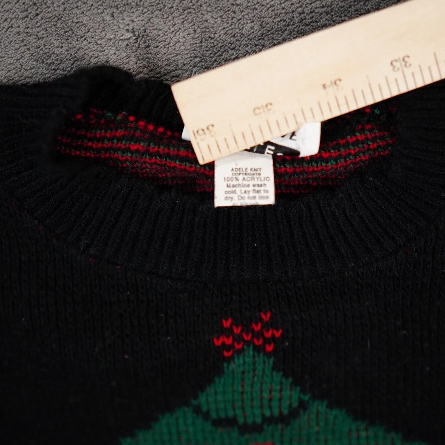 VTG Adele Sweater Womens Large? 42" Black Green Red Ugly Christmas Tree July Bow