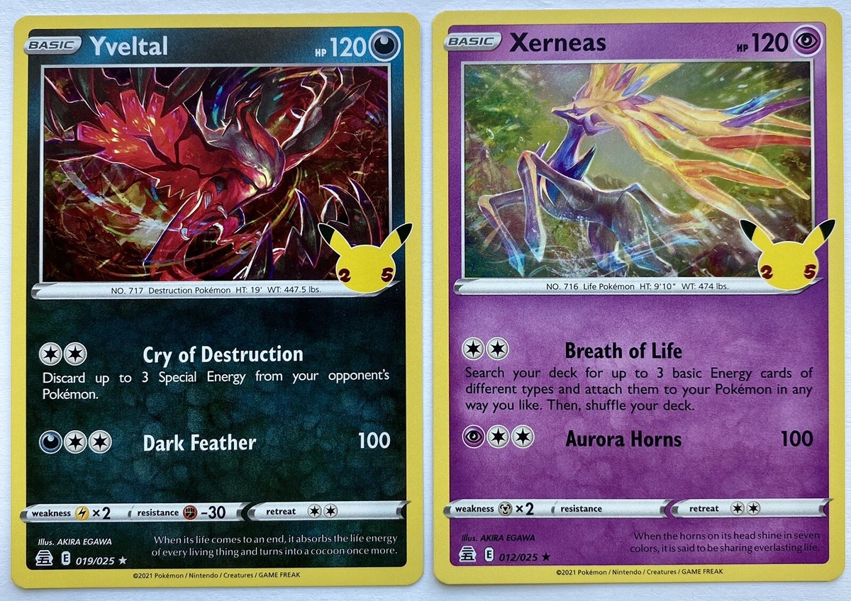Xerneas 012/025 Yveltal 019/025 Pokemon TCG 25th Anniversary