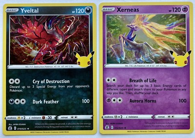 Xerneas 012/025 Yveltal 019/025 Pokemon TCG 25th Anniversary
