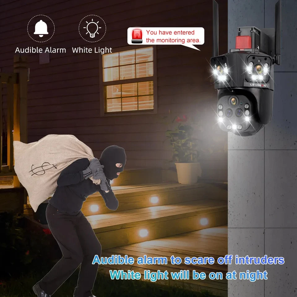 10K home WiFi IP Camera Five Len 20X Zoom 360° Surveillance Ai Tracking CCTV Cam - Image 4 of 4