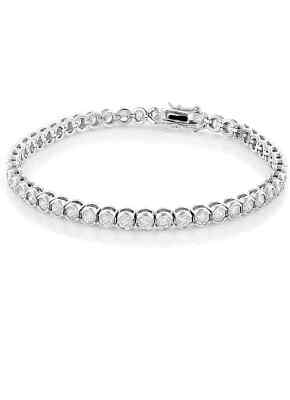 18k White Gold Plated Bezel Cubic Zirconia 4mm Round Cut Tennis Bracelet - 7.5''