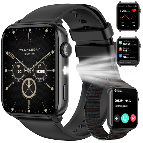 Smartwatch Herren Damen, 1.91" Fitnessuhr mit Telefonfunktion LED Taschenlampe