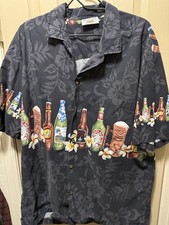Pacific Legend Mens Black Hawaiian Shirt XL Made in the USA Beer Bottles