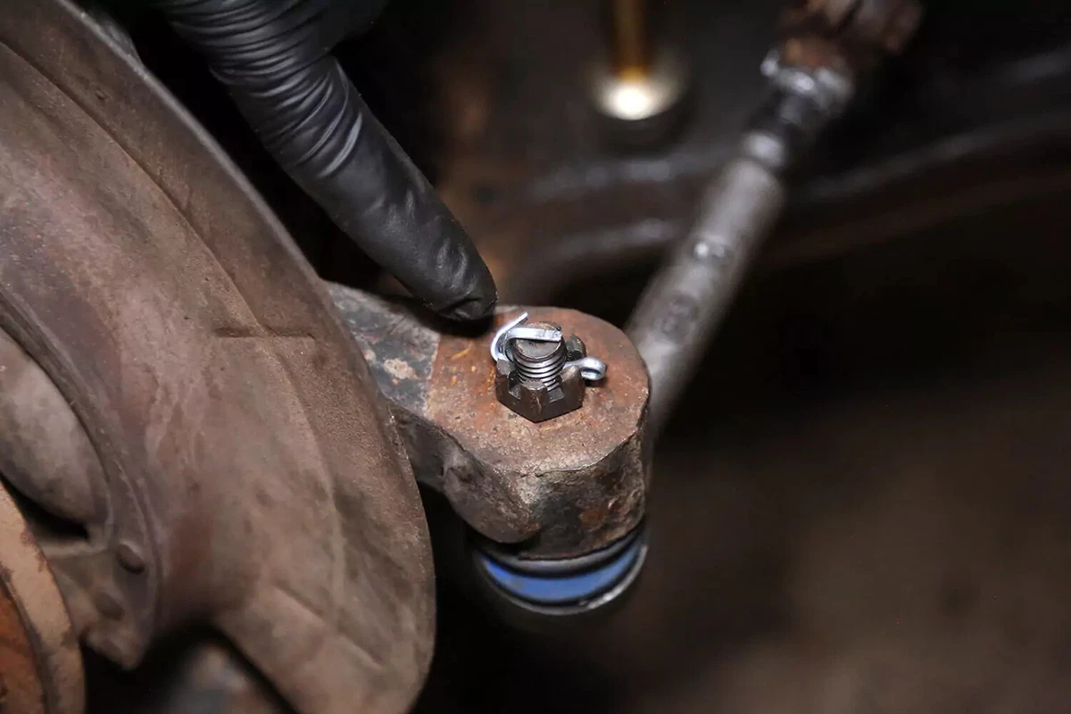 A new cotter pin installed in the castle nut.