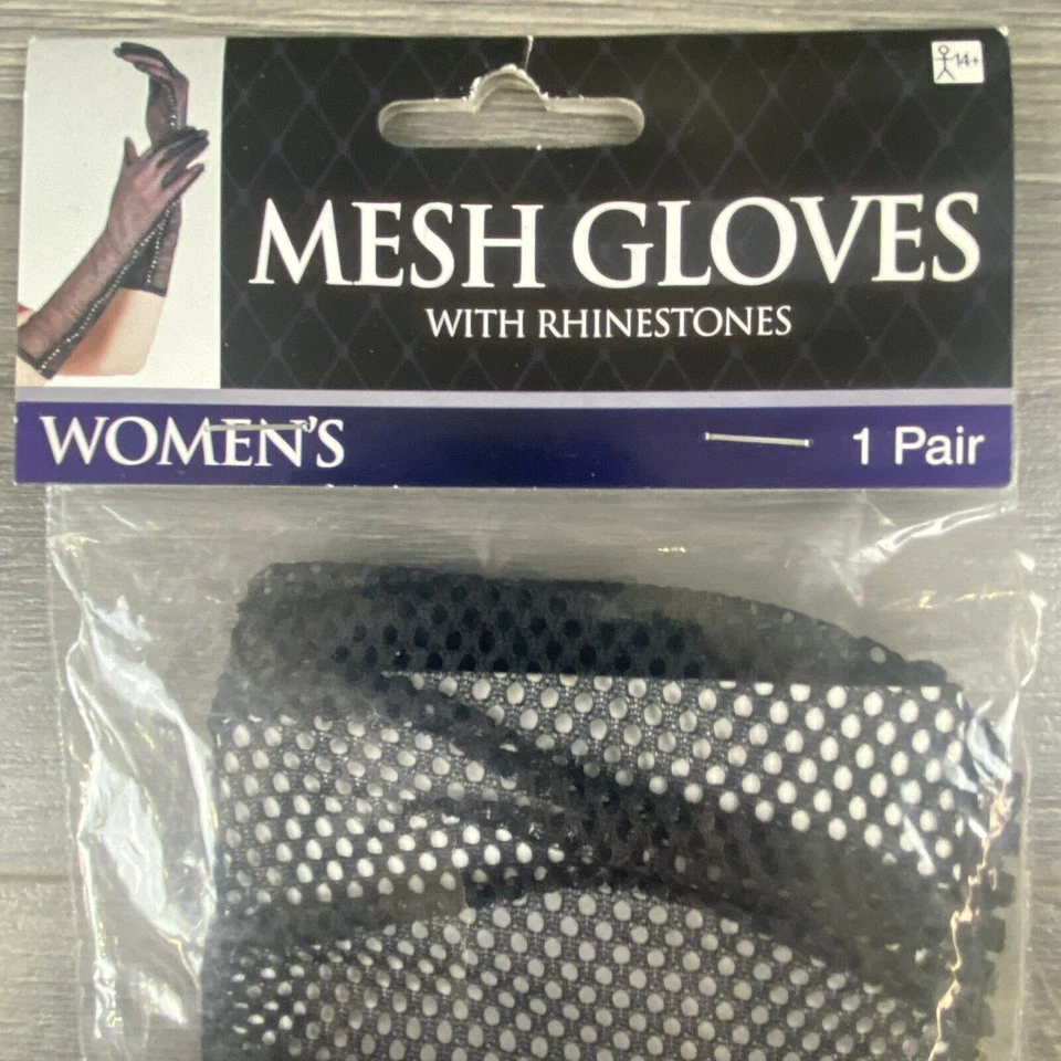 Guantes de Malla Negra con Estrás Adulto Halloween Disfraz Accesorio Vestir Foto 3 de 4