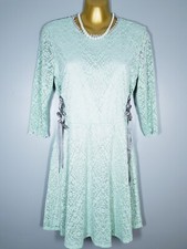 BNWT NEW TOPSHOP DRESS SIZE 12 MINT GREEN LACE PARTY SUMMER GREY RIBBON 35" GG4