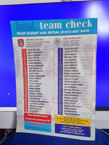 1998 CRYSTAL PALACE v LEICESTER CITY UK Matchday Magazine + Poster EC - Picture 2 of 10