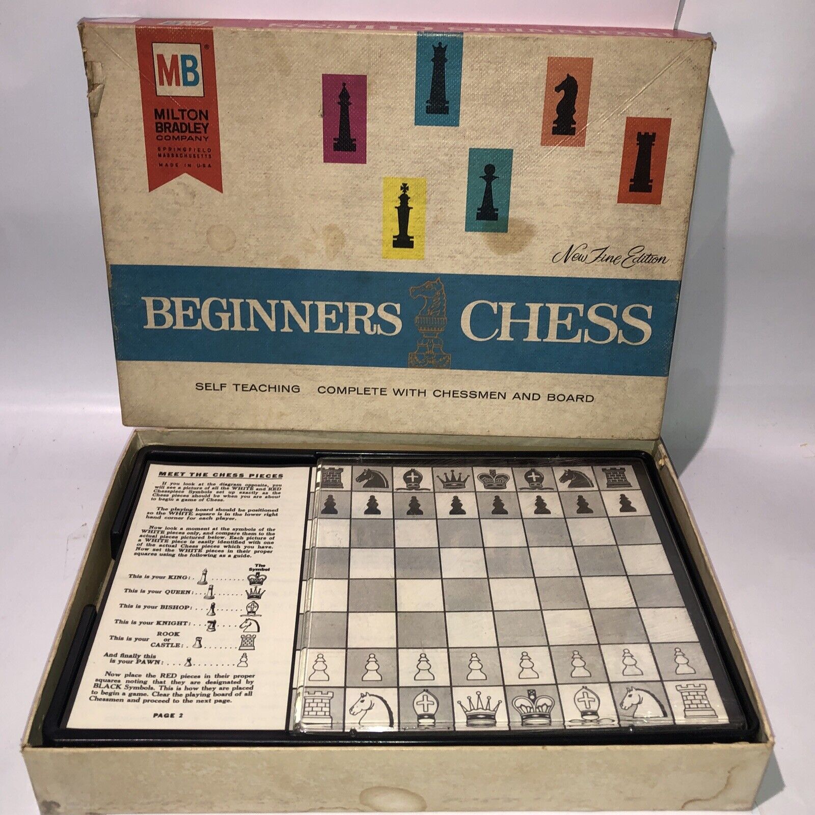 1963 Milton Bradley Auto Chess set Solitaire Teaching Complete