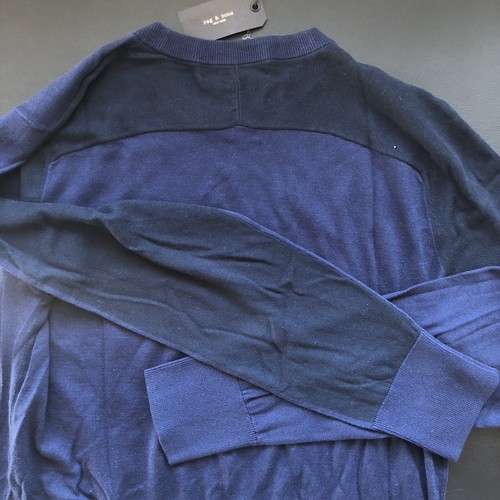 (size M) RAG & BONE Mens Barrow Crew Sweater Navy in Silk Cotton Cashmere Blend - Picture 2 of 5