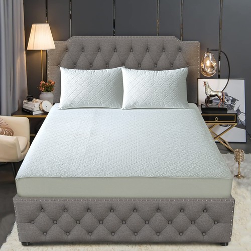 Extra Deep Bamboo Mattress Protector Quilted Waterproof Mattress Fitted Sheet - Picture 24 of 39