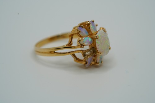 Anello cocktail vintage oro giallo 14 kt opale misura 8,5 4g manca un opale - Foto 4 di 8