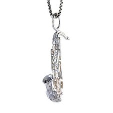 Sterling Silver Saxophone 3D Pendant / Charm, Italian Box Chain