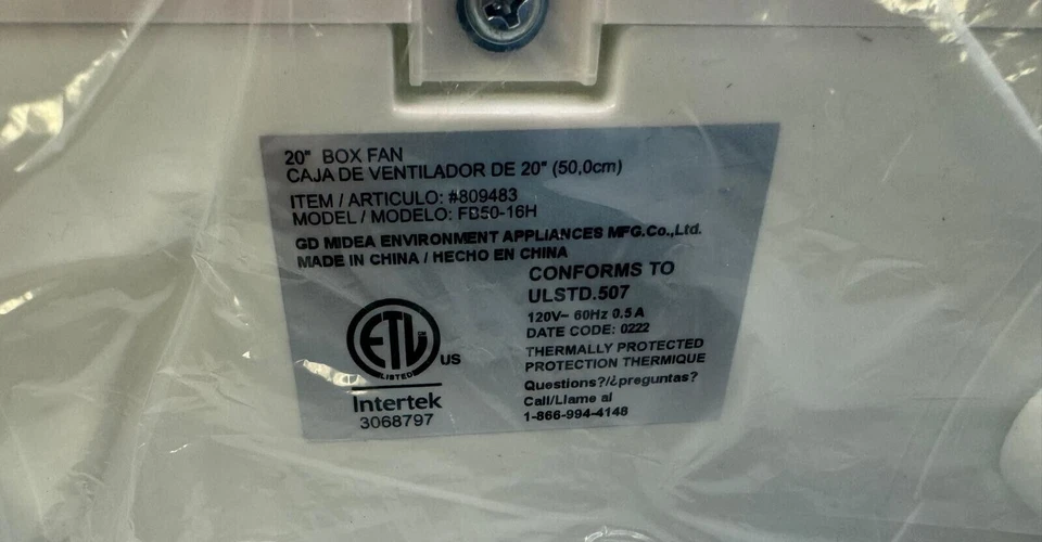 New Open Box Utilitech 20-in 3-Speed Indoor Box Fan White - Image 3 of 3
