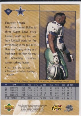 EMMITT SMITH Upper Deck STAR ROOKIE CARD Dallas Cowboys 1990