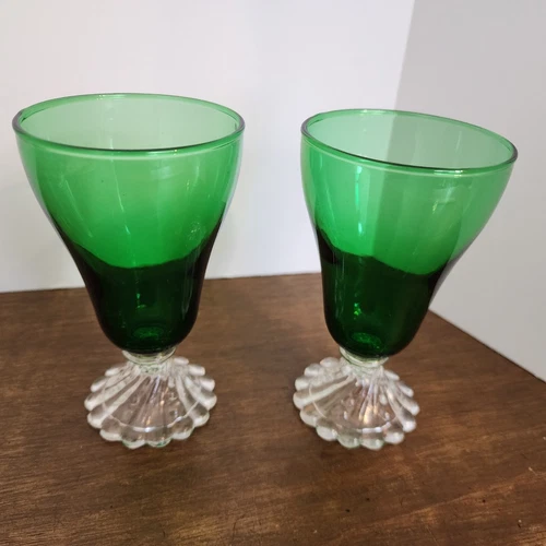 Vintage Anchor Hocking Emerald Green Boopie Burple Tumblers Glasses 5" Set of 2