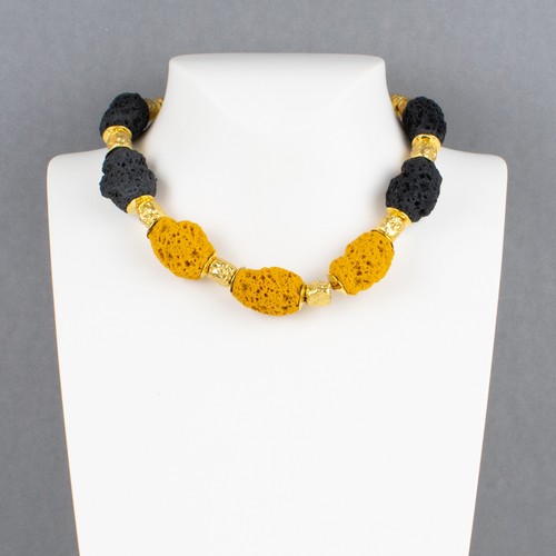 Vintage Balenciaga Gilt Metal and Lava Rock Resin Choker Necklace - Picture 2 of 10