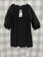 Nina Leonard NWT Little Black Dress Puff Sleeve With Pockets Women’s Size Small
