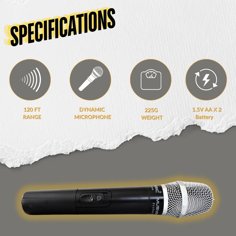 MUSYSIC Professional 4 Channel VHF Handheld Wireless Microphone System MU-V4-HH - Image 3 of 4