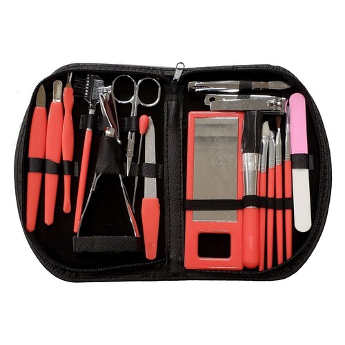Red 19 Piece Manicure Set with Case Stainless Steel Pedicure Nail Clippers - Picture 2 of 3