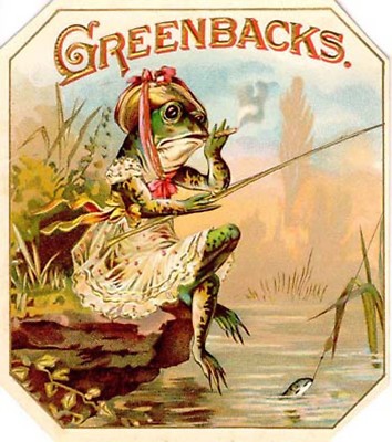 FISHING FROG ANTIQUE CIGAR BOX LABEL T SHIRT SMALL-XXXLARGE (F)