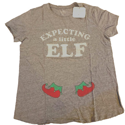 Isabel Maternity Expecting a Little Elf Gray T-Shirt Size Large New!