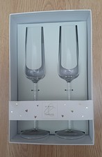 Swarovski Cyrstal  Pair Toasting Champagne Flutes Silver Tone