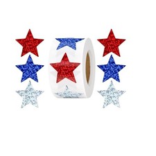 500Pcs 1 Inch Patriotic Star Stickers Red Blue Silver Glitter Self Adhesive