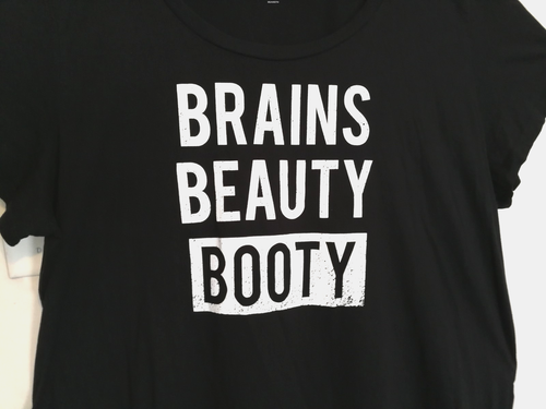 Torrid Womens Shirt 5 Plus 5X Black Brains Beauty Booty Tunic Top Short Sleeve - Picture 2 of 4