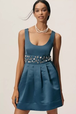 Maeve Anthropologie Satin Belted Charm Mini Dress - large petite Midnight  Sail | eBay