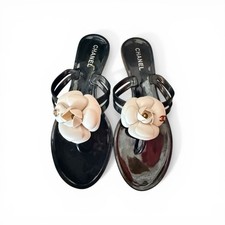 New jelly  Flower Logo Thong Sandals Black Wh...