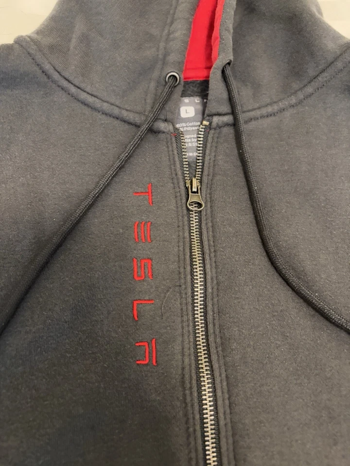 Tesla Sudadera con Capucha Cremallera Completa Para Hombre Talla L Gris Rojo Logo Sudadera Logo Unisex Foto 3 de 4