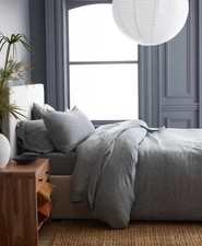 New Quince European 100 Linen Duvet Cover King Cal King Charcoal Chambray