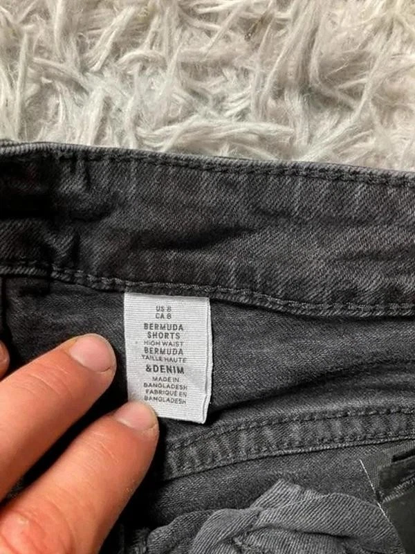 Short en jean noir taille haute effiloché vintage bermuda US8 - Photo 4/4