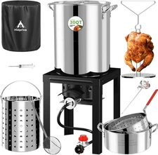 Stainless Steel Turkey Fryer Kit, 30QT Deep Pot & 10QT Fish Fryer, Waterproof Co