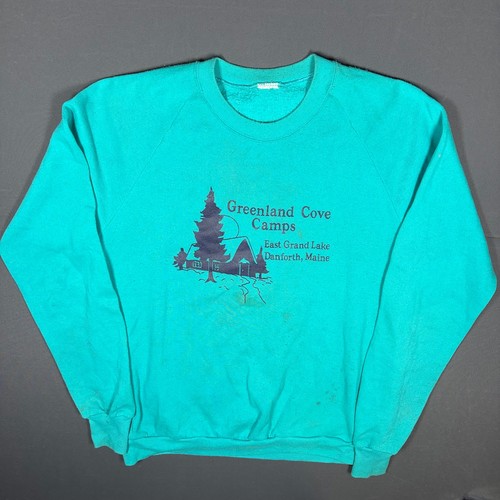 Vintage 80s Hanes Greenland Cove Camps Crewneck Sweatshirt Mens Large Teal Maine