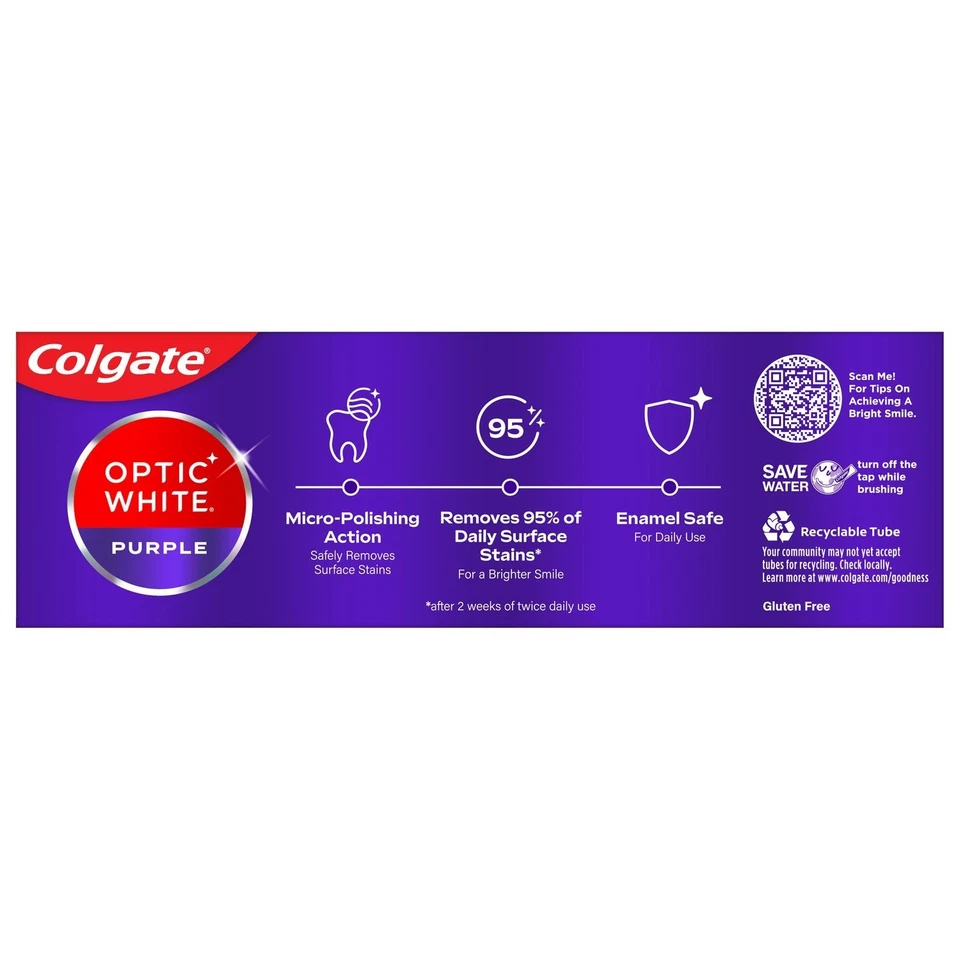 Colgate Optic White Toothpaste Purple Fresh Mint Gel - 119g - USA IMPORT - Image 4 of 4