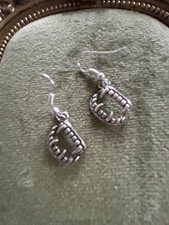 Vampire Teeth Fangs Silver Tone Dangle Earrings 1.25
