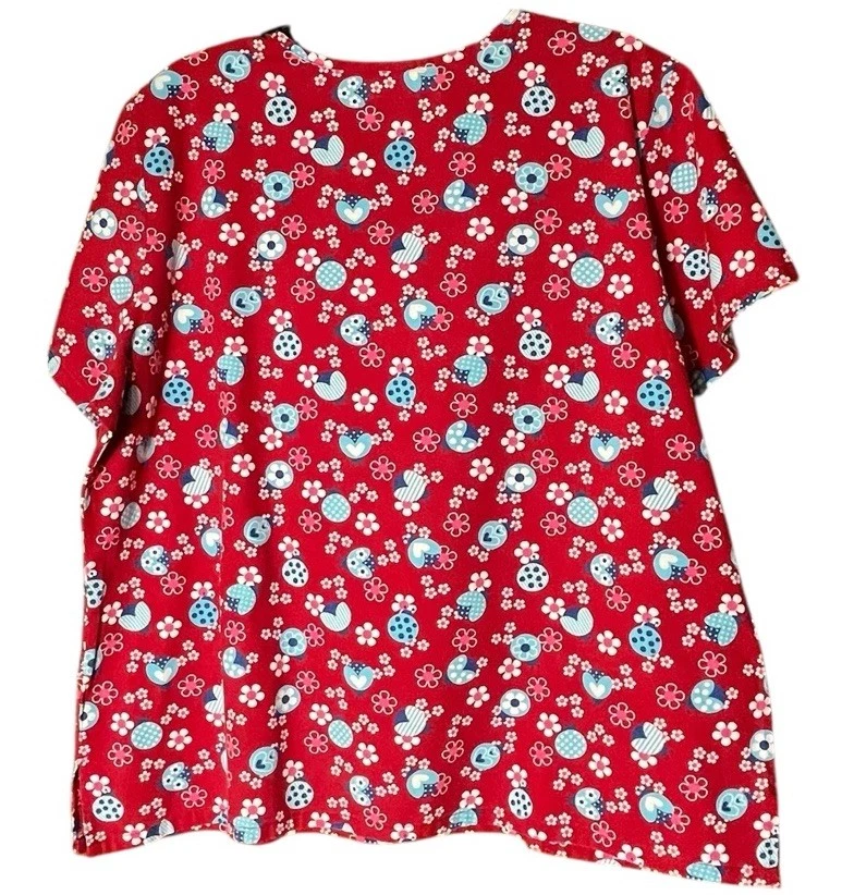 Blusa Médica SB para Mujer XL Roja Ladybugs Bolsillos 100% Algodón Foto 2 de 4