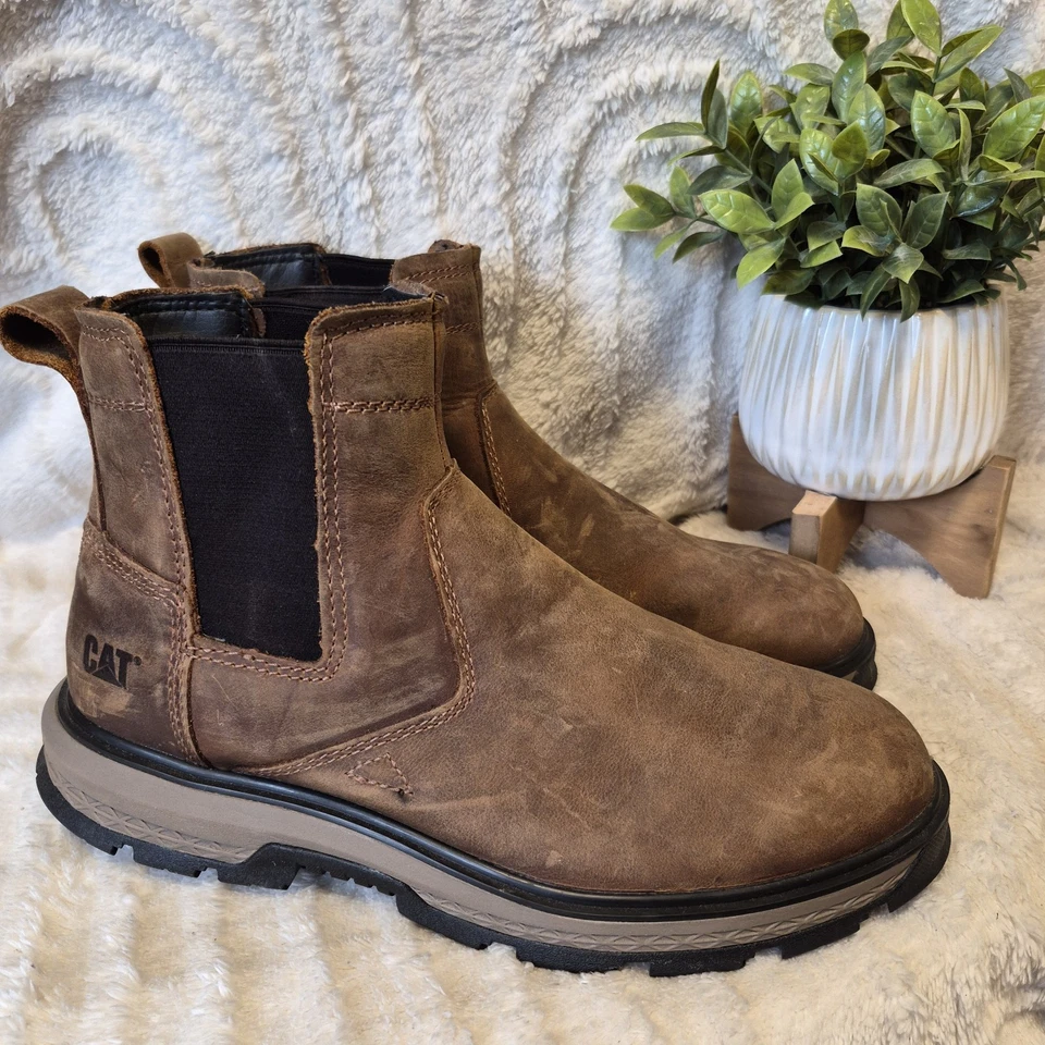 Botas Chelsea Caterpillar CAT Exposition Botas de Trabajo Pirámide Cuero Marrón Talla 10 Foto 2 de 4