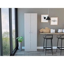 Pemberly Row Modern Off White Engineered Wood Multistorage 70" Two Door Pantry