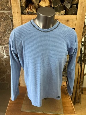 Melanzana Micro Grid Fleece Mens Large L Pullover Long Sleeve Crew Neck Sky Blue